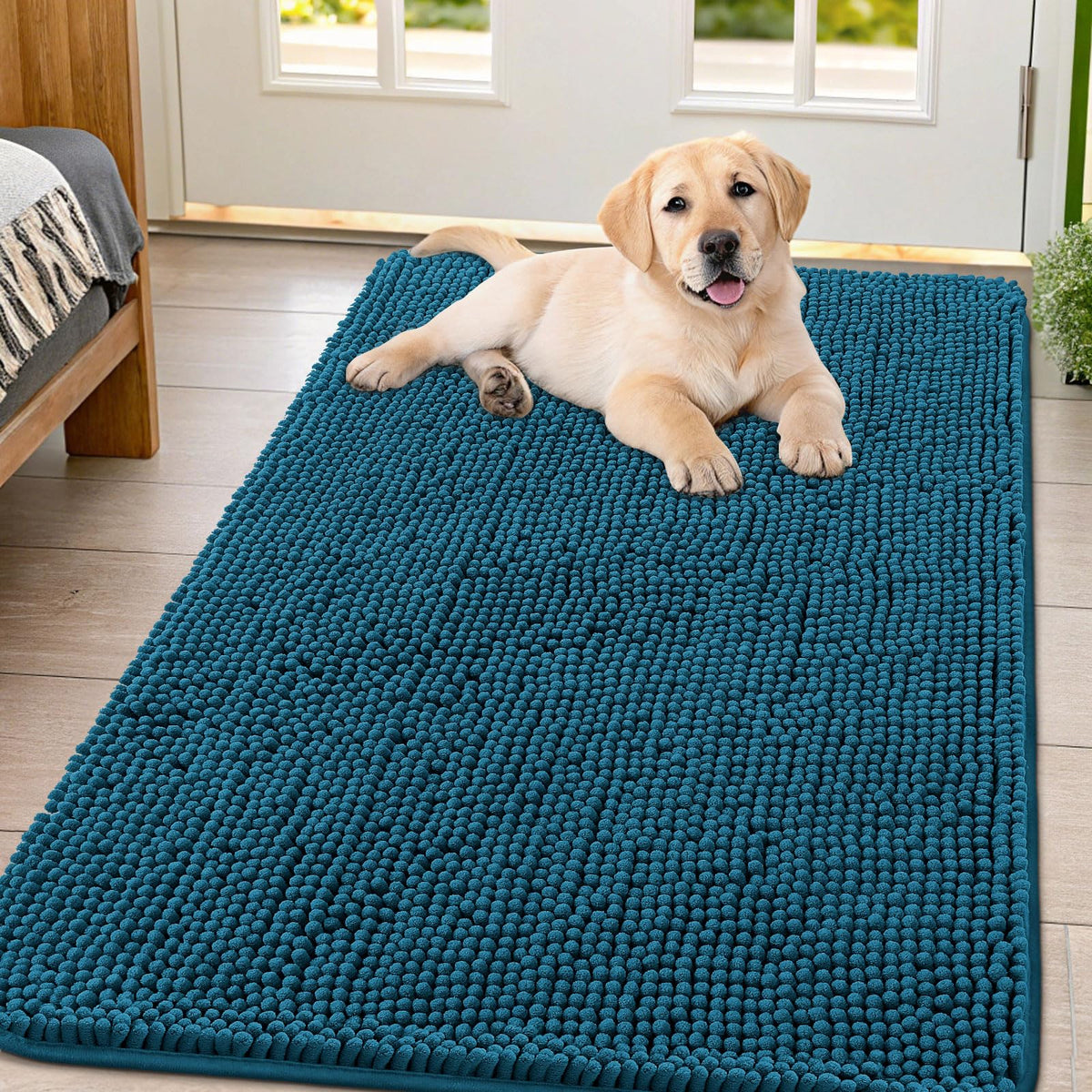 Smiry Dog Door Mat for Muddy Paws, Absorbent Dirt Trapper, Non-Slip Washable Chenille Entryway Rug for Inside Floor