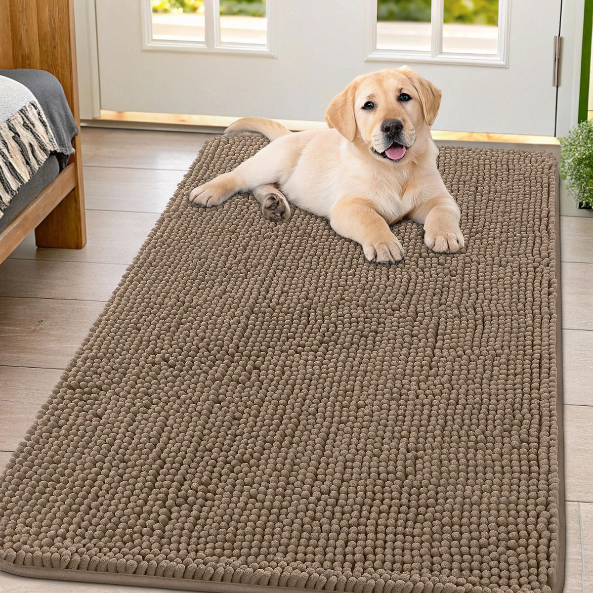 Smiry Dog Door Mat for Muddy Paws, Absorbent Dirt Trapper, Non-Slip Washable Chenille Entryway Rug for Inside Floor