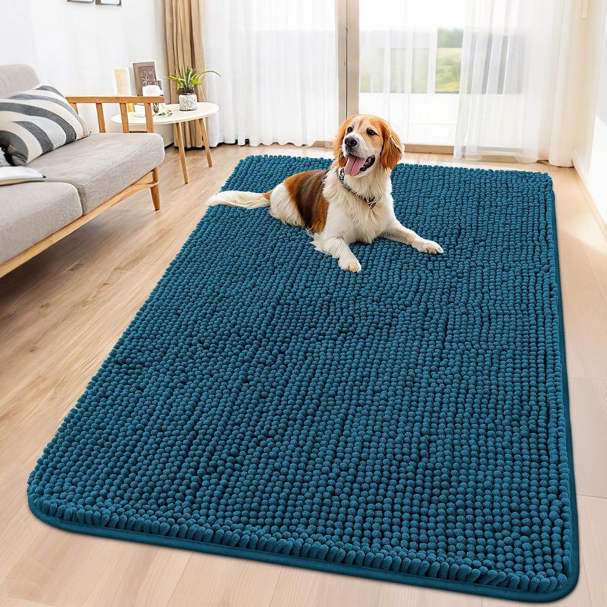 Smiry Dog Door Mat for Muddy Paws, Absorbent Dirt Trapper, Non-Slip Washable Chenille Entryway Rug for Inside Floor