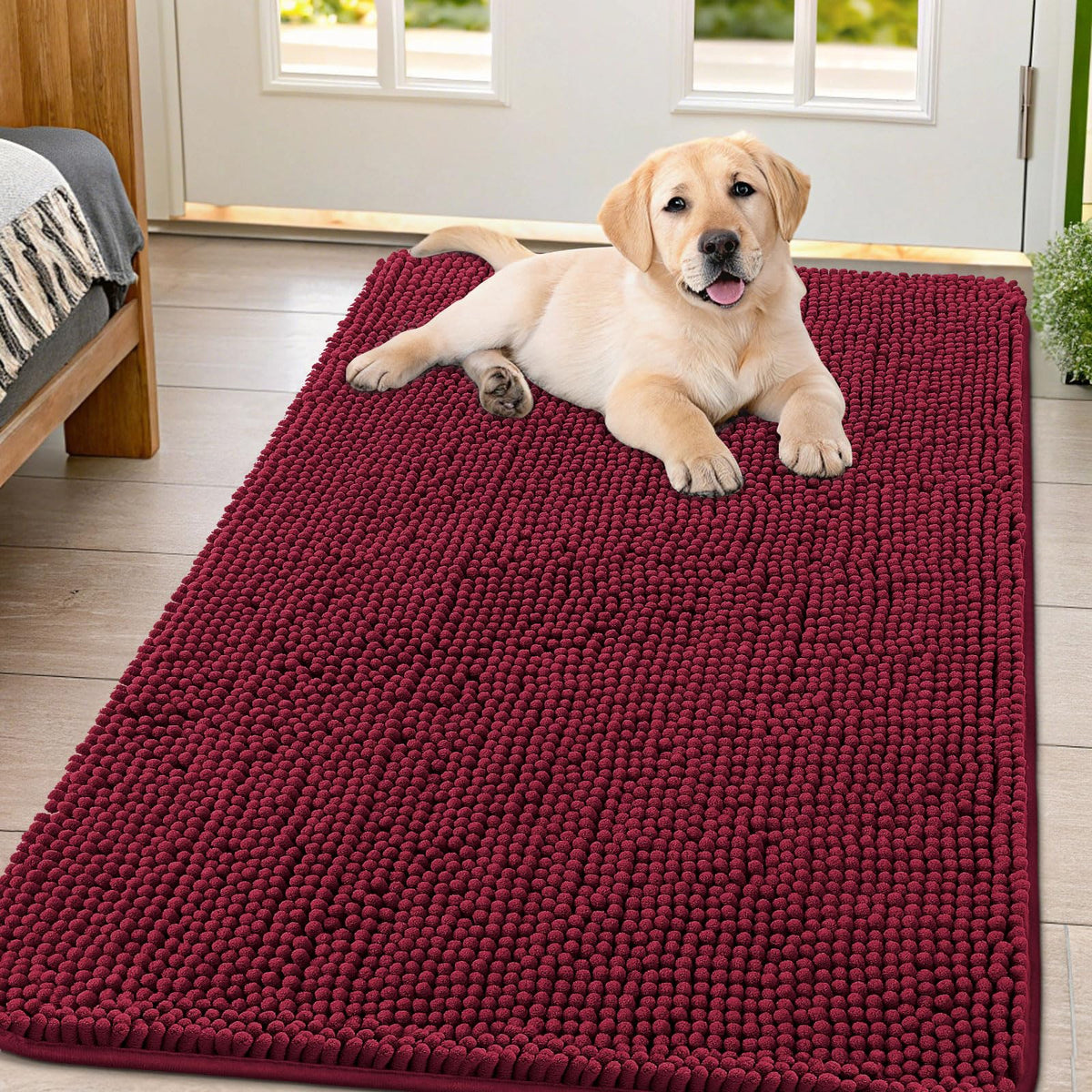 Smiry Dog Door Mat for Muddy Paws, Absorbent Dirt Trapper, Non-Slip Washable Chenille Entryway Rug for Inside Floor