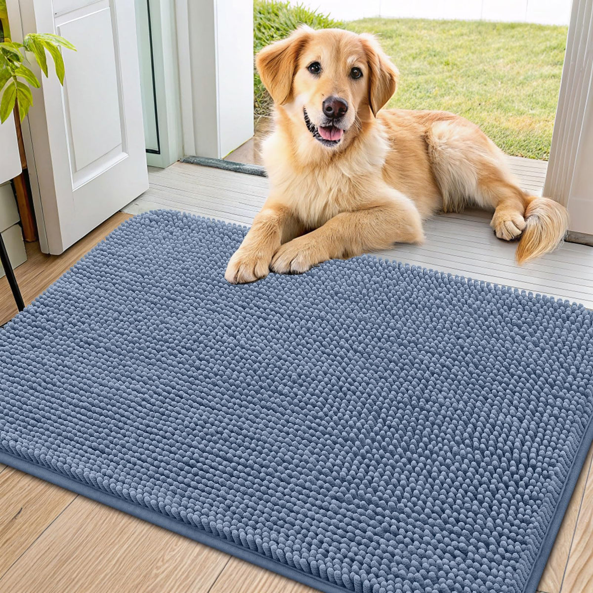 Smiry Dog Door Mat for Muddy Paws, Absorbent Dirt Trapper, Non-Slip Washable Chenille Entryway Rug for Inside Floor