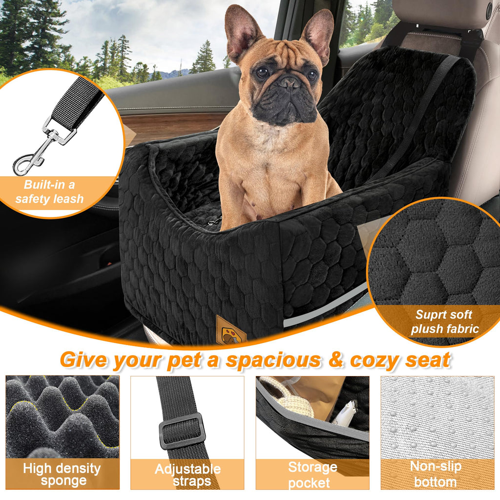 Dog Car Seat for Small/Medium Dogs, Memory Foam Dog Booster Seat, Travel Safety Per Car Seat with Washable Removable Cover, Storage Pockets for Dogs up to 35 lbs