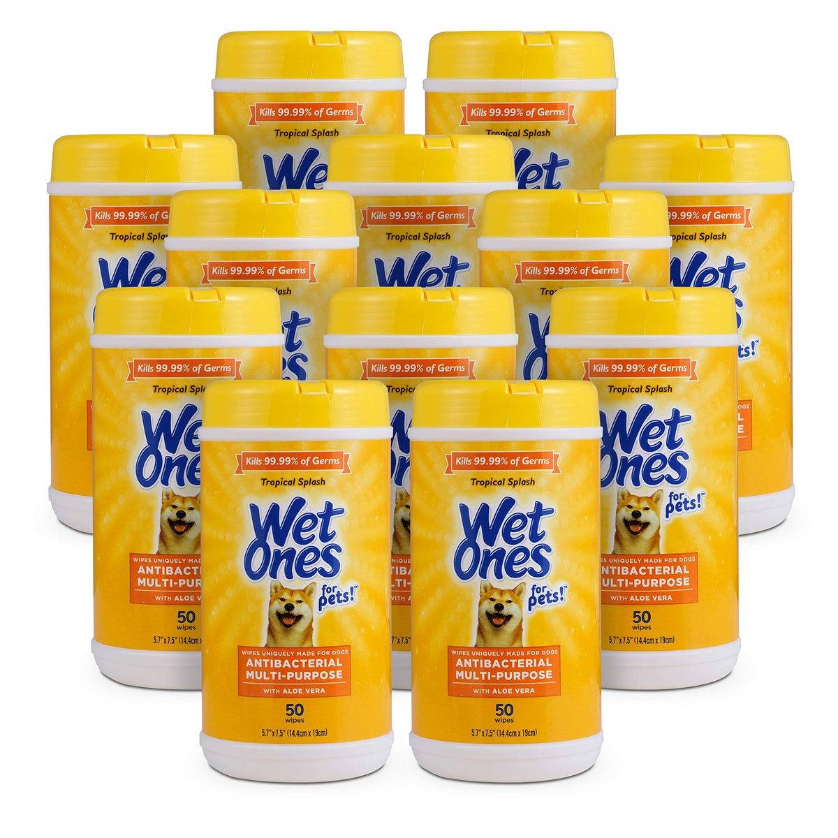 Wet Ones for Pets Antibacterial Dog Wipes, Tropical Splash, 50 Count, 12-Pk