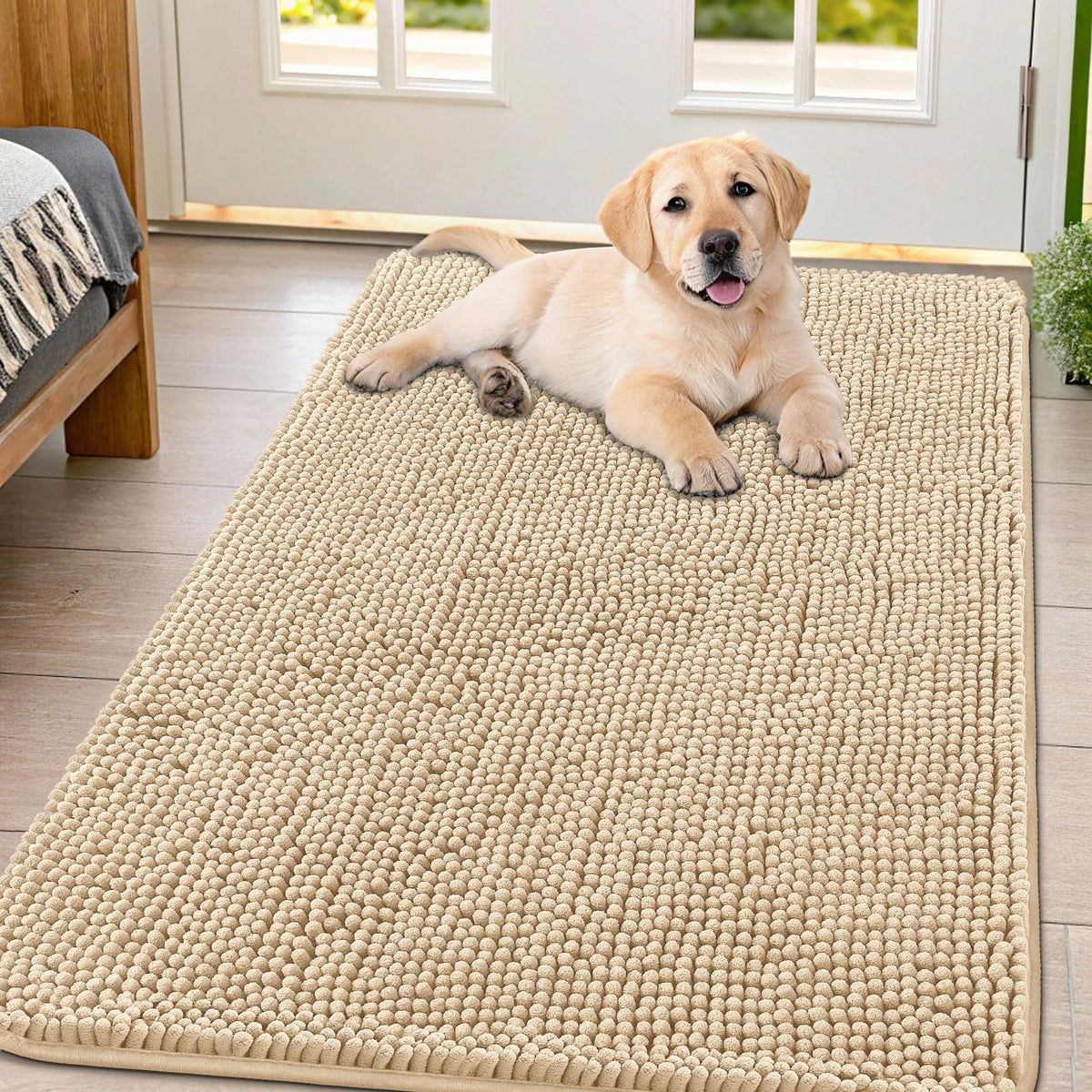 Smiry Dog Door Mat for Muddy Paws, Absorbent Dirt Trapper, Non-Slip Washable Chenille Entryway Rug for Inside Floor