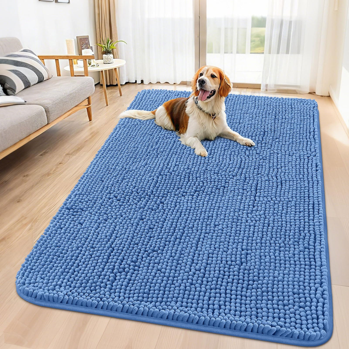 Smiry Dog Door Mat for Muddy Paws, Absorbent Dirt Trapper, Non-Slip Washable Chenille Entryway Rug for Inside Floor