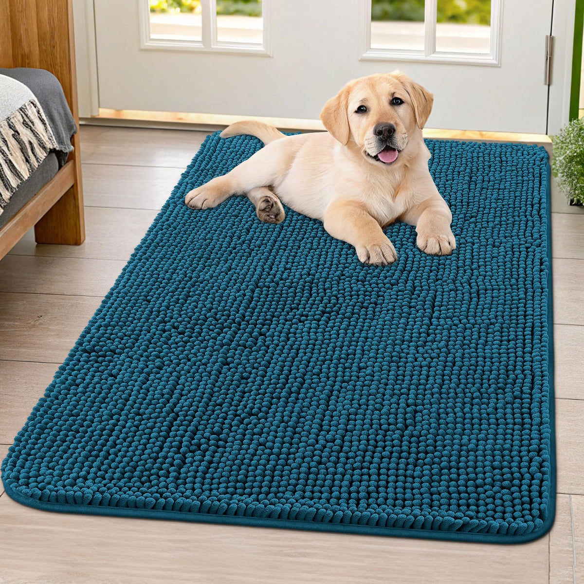 Smiry Dog Door Mat for Muddy Paws, Absorbent Dirt Trapper, Non-Slip Washable Chenille Entryway Rug for Inside Floor