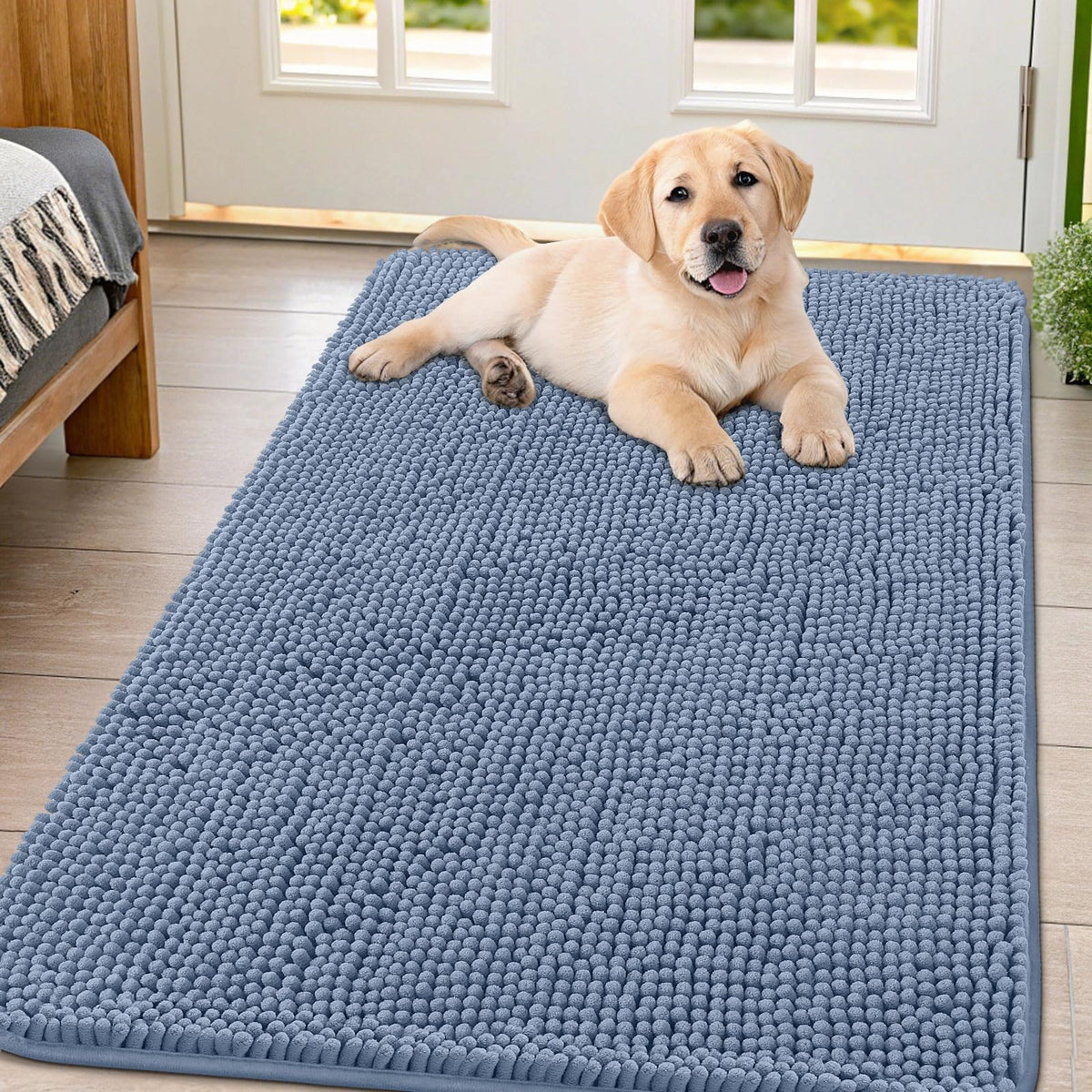 Smiry Dog Door Mat for Muddy Paws, Absorbent Dirt Trapper, Non-Slip Washable Chenille Entryway Rug for Inside Floor