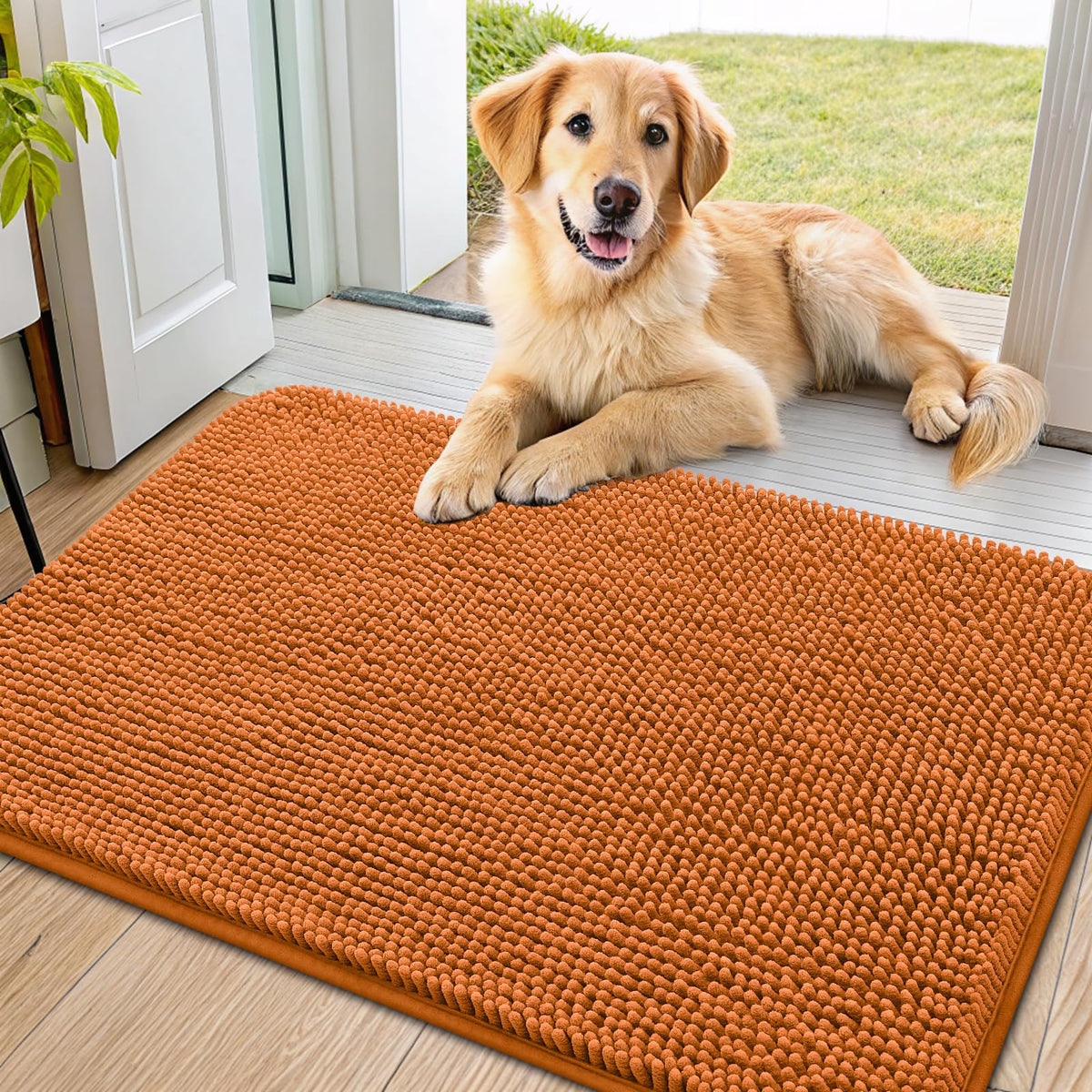 Smiry Dog Door Mat for Muddy Paws, Absorbent Dirt Trapper, Non-Slip Washable Chenille Entryway Rug for Inside Floor
