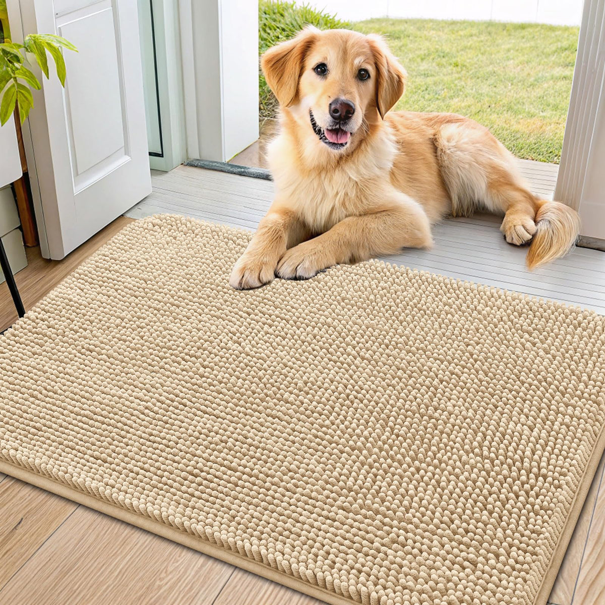 Smiry Dog Door Mat for Muddy Paws, Absorbent Dirt Trapper, Non-Slip Washable Chenille Entryway Rug for Inside Floor