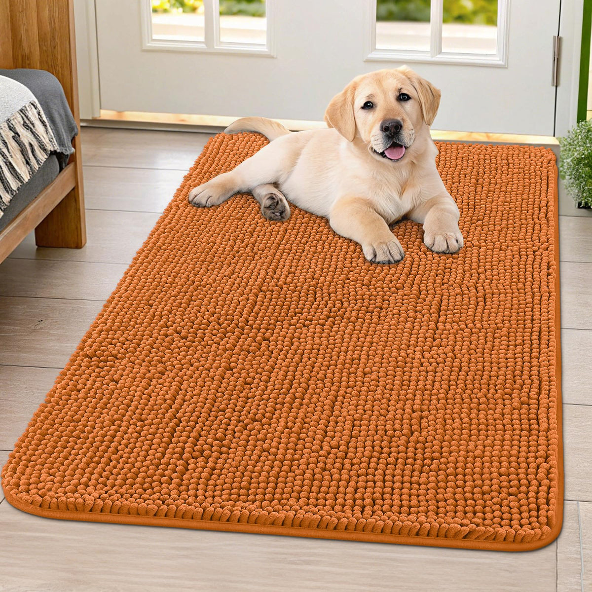 Smiry Dog Door Mat for Muddy Paws, Absorbent Dirt Trapper, Non-Slip Washable Chenille Entryway Rug for Inside Floor