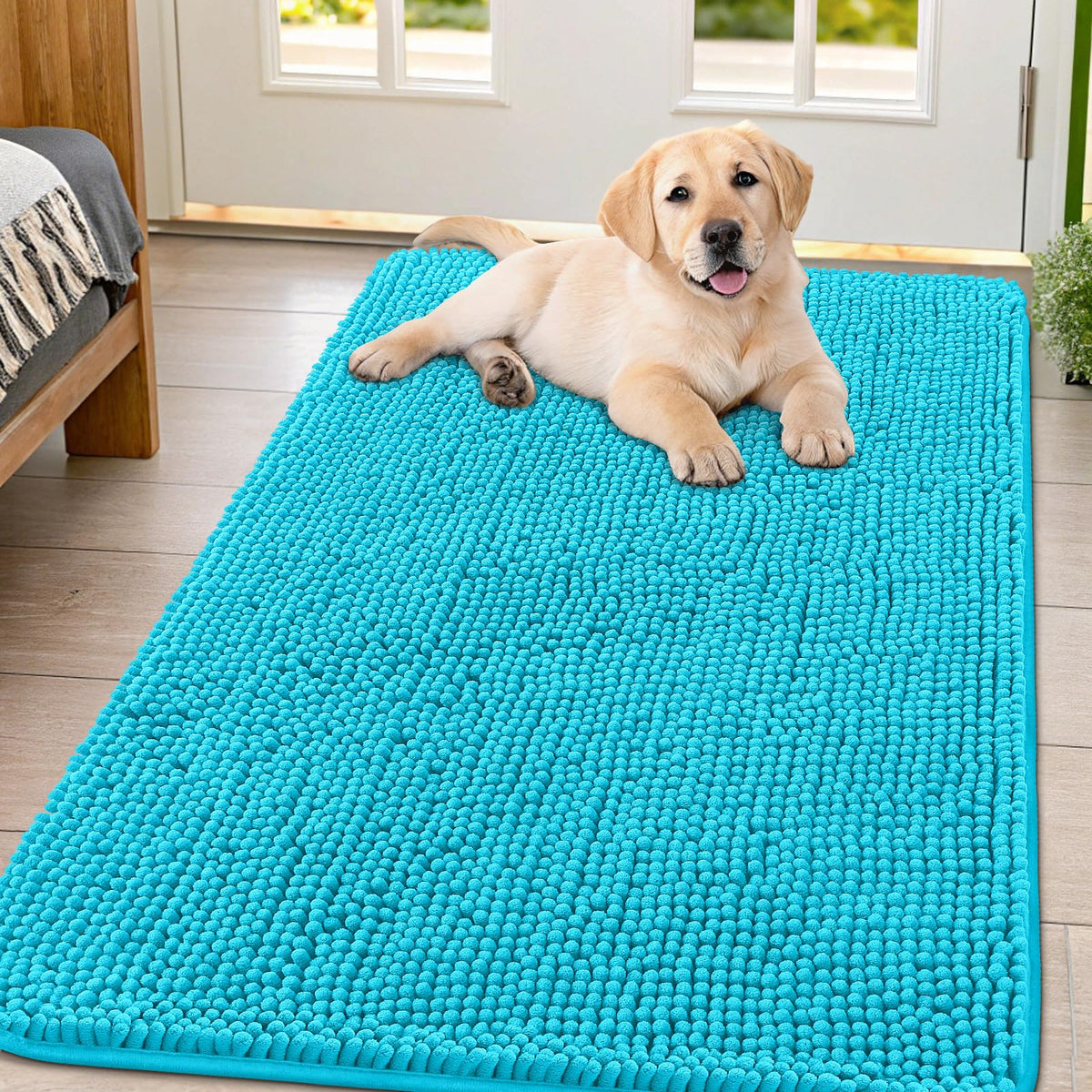 Smiry Dog Door Mat for Muddy Paws, Absorbent Dirt Trapper, Non-Slip Washable Chenille Entryway Rug for Inside Floor